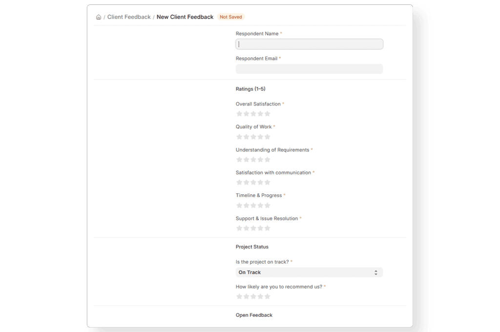 New Client Feedback form