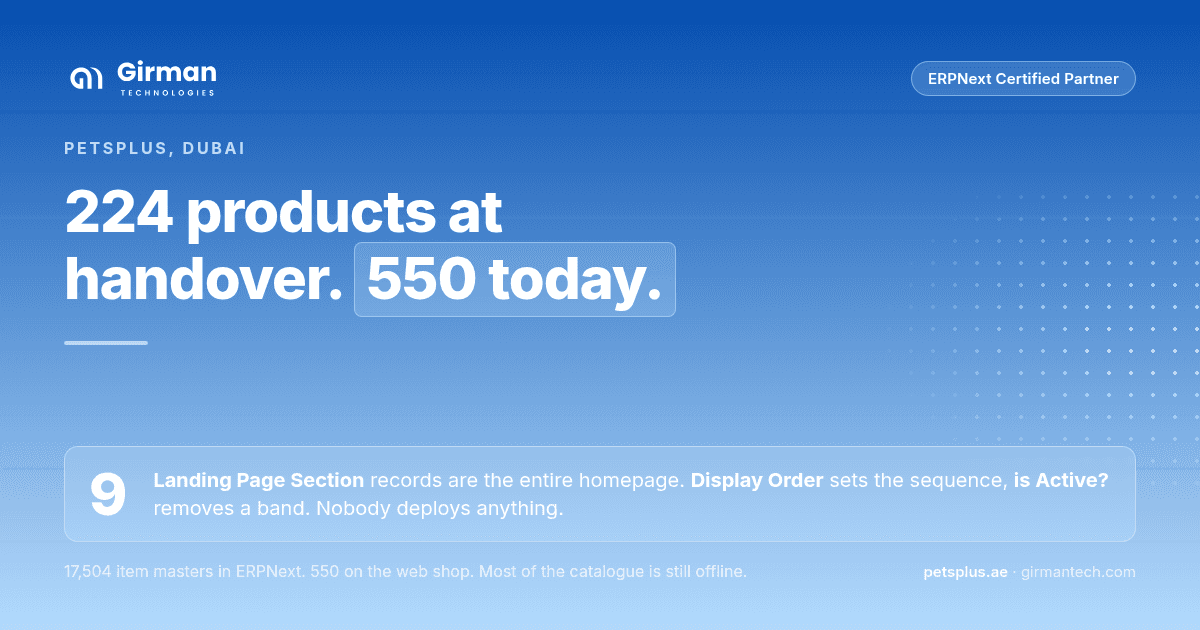 PetsPlus Runs 17,504 Items in ERPNext and Changes Its Dubai Storefront Without a Developer